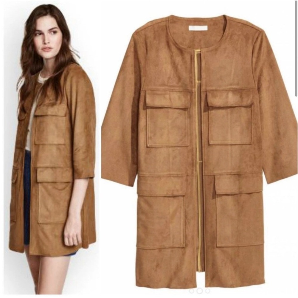 Uncle Frank Faux Suede Open Front Duster Jacket Brown Pocket XS Western Boho